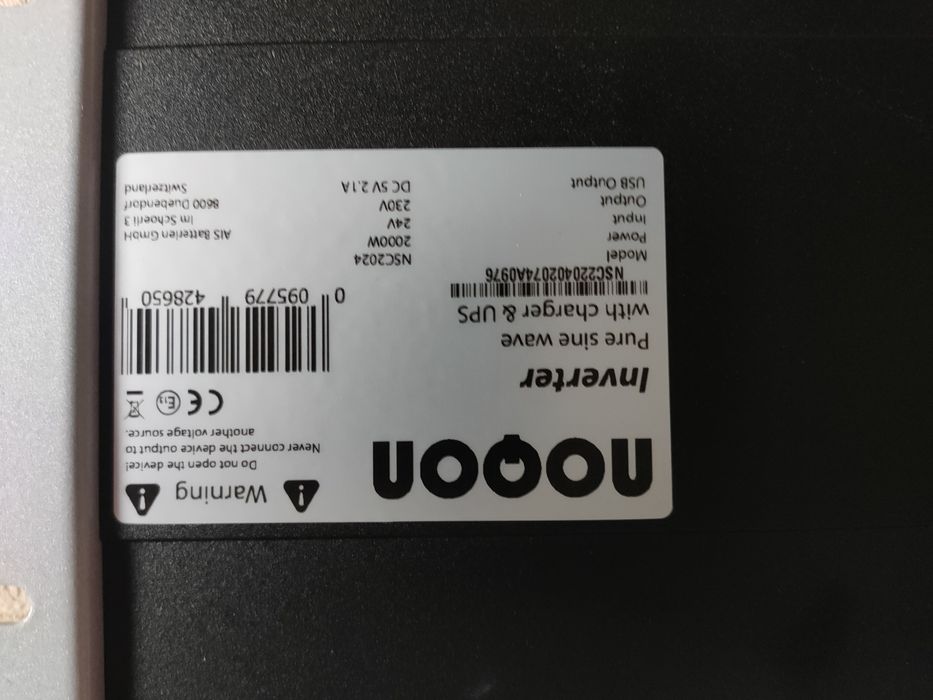 Інвертор NOQON NSC 2024 /24V 2000W made in Switzerland