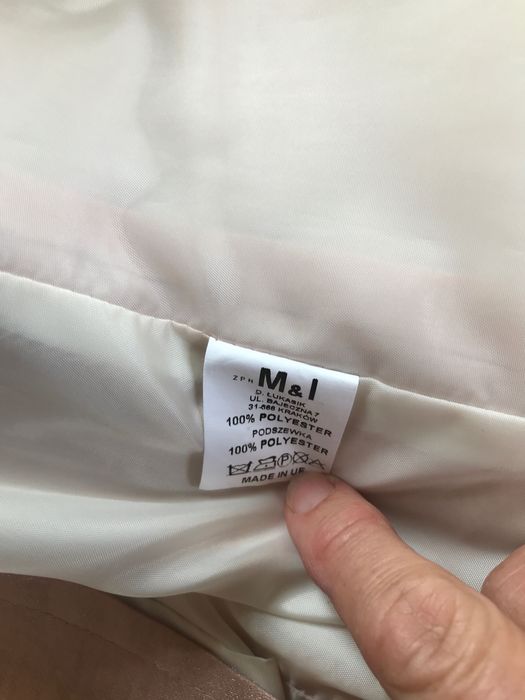 Elegancki zakiet marynarka cienki podszewka wiązany krótki blady roz