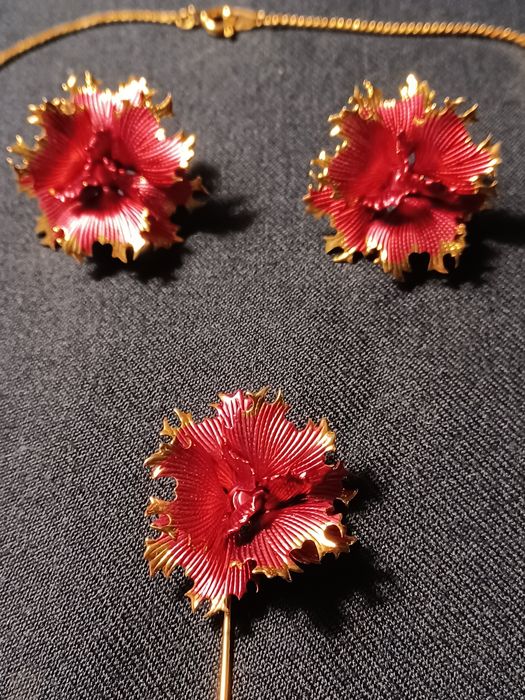 Zestaw biżuterii Cerrito Red Flower lata 70-te