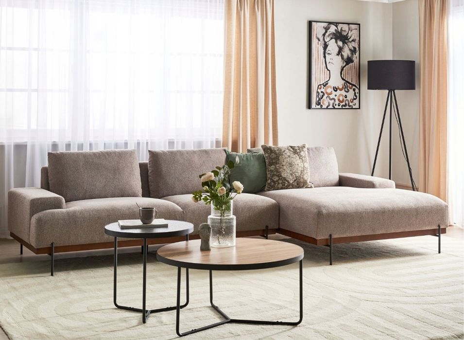 Narożnik lewy sofa 3-osobowa jasnobrązowy