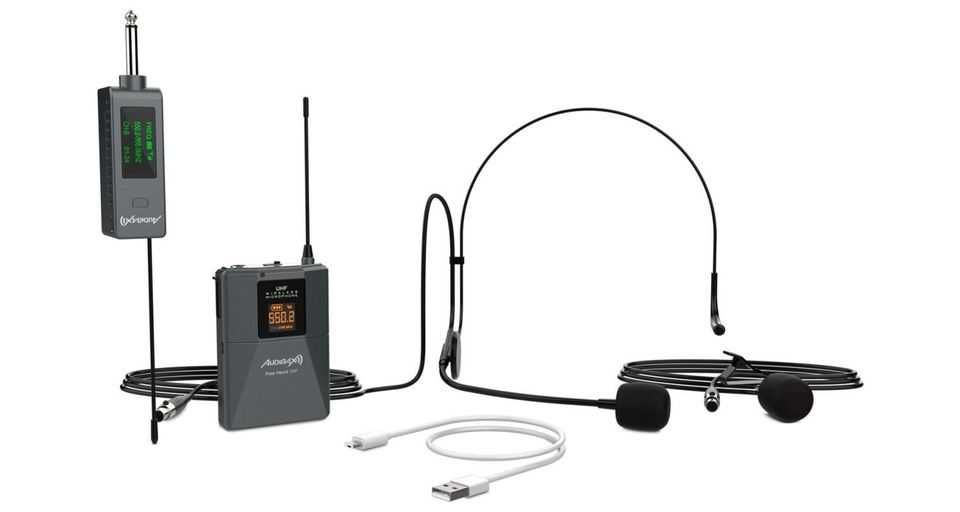 Microfone sem fios cabeça e lapela, novo