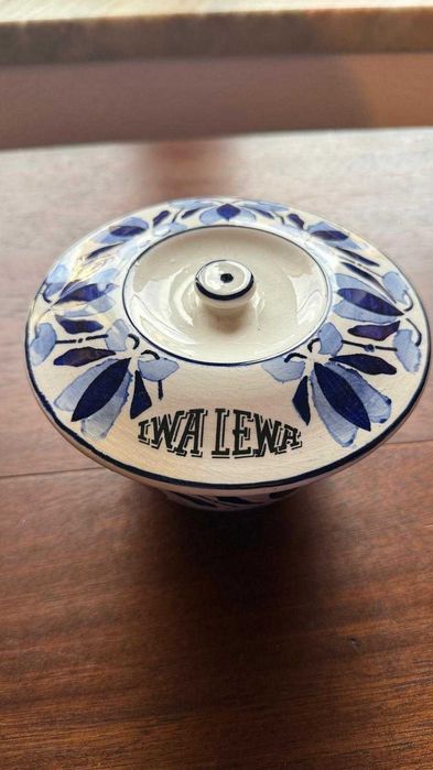 Potiche Sacavém "IWA LEWA" azul e branco - com tampa - faiança portuguesa
