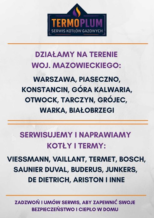 Serwis, pieców kotłów gazowych Bosch, Junkers, Immergas, Ariston inne