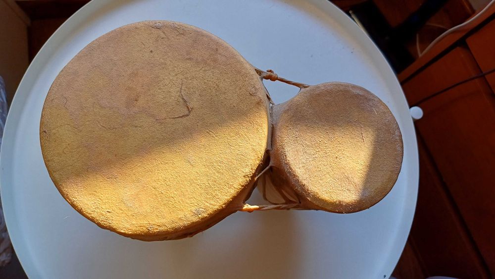 tambor decorativo cerâmica e pele