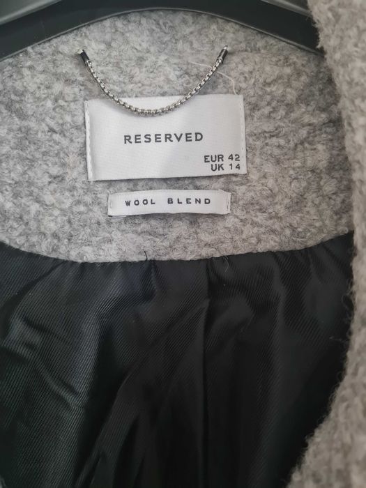 Szary  płaszcz baranek wełna nowy Reserved