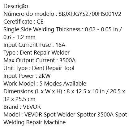 D9- Máquina de reparação automóveis de soldadura,  VEVOR