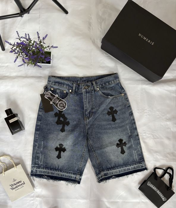 Шорти джинсові Chrome Hearts Хром Хартс Shorts Jeans Топ Сині Чорні Хрести Топ Літо