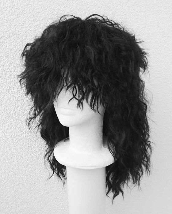 Rockman Gwiazda rocka lata 80 falowana czarna peruka wig cosplay