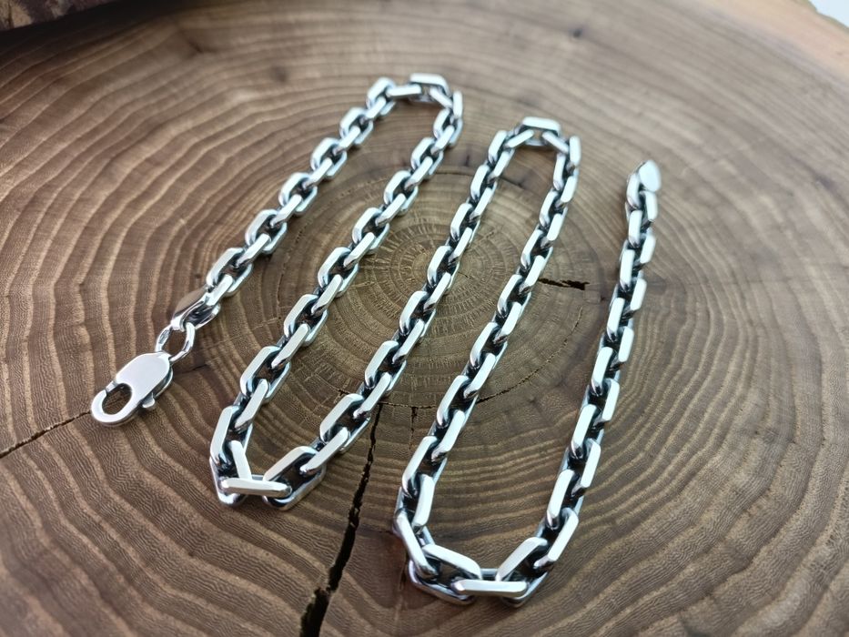 Серебряная Якорная цепочка с гранями. Ланцюг срібний чоловічий Якір