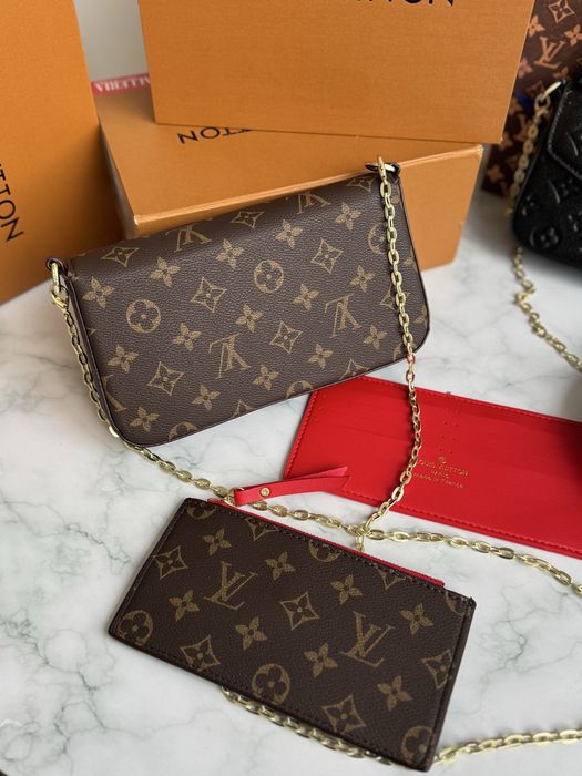 Сумка женская коричневая Louis Vuitton Felicie Pochette Brown кожа