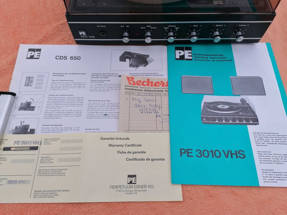 PERPETUUM EBNER PE 3010 VHS Gramofon Vintage 1972 Wkładka DUAL CDS 660