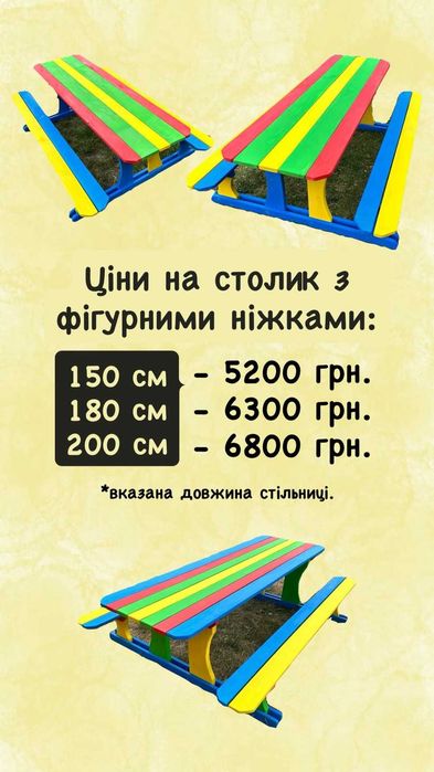 Дитячий столик з дерева! стіл з лавками