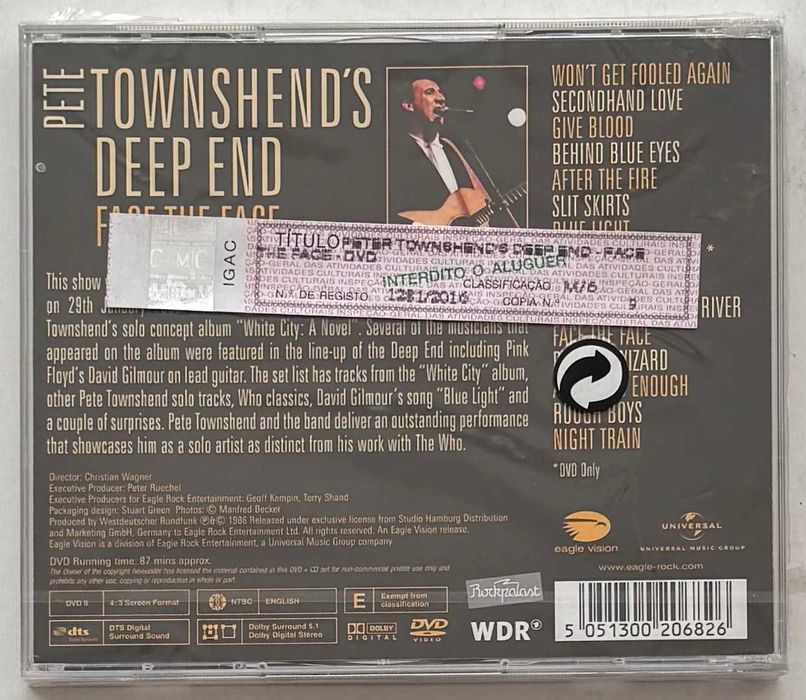 CD+DVD_Pete Townshend’s Deep End, Face The Face. Novo e selado.