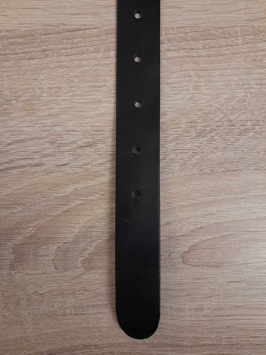 Skórzany pasek damski z Holandii, czarny_gładki_105 cm_ kl. srebrna