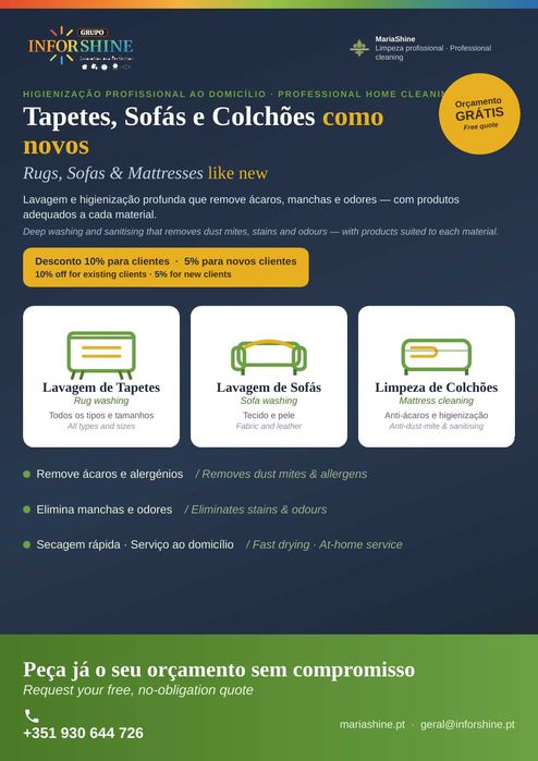 Lavagem de Sofás, Tapetes e Colchões — ao domicílio