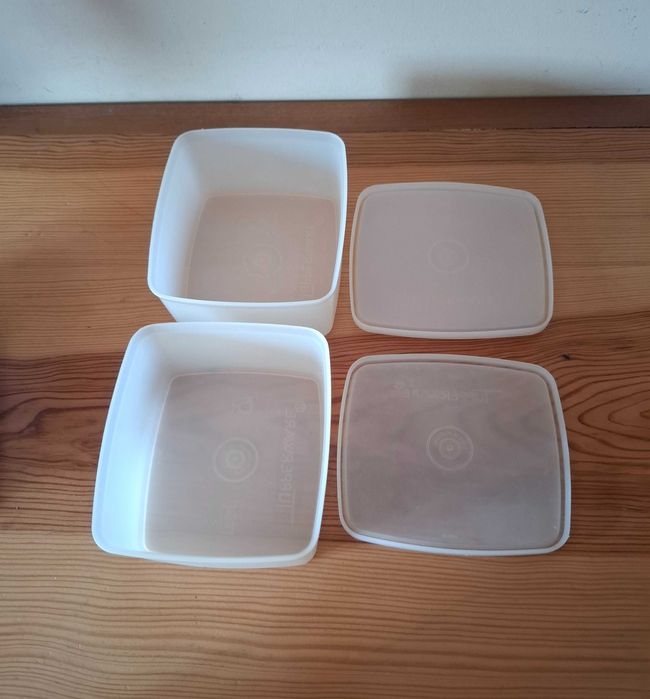 Tupperware - Recipientes / Caixas Brancas e Redondas Verde e Laranja