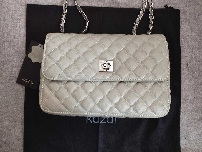Nowa skórzana torebka na łańcuszku pasku pikowana Kazar