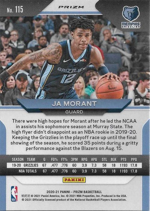 Karta NBA 2020-21 Panini Prizm Prizms Silver #115 Ja Morant Grizzlies