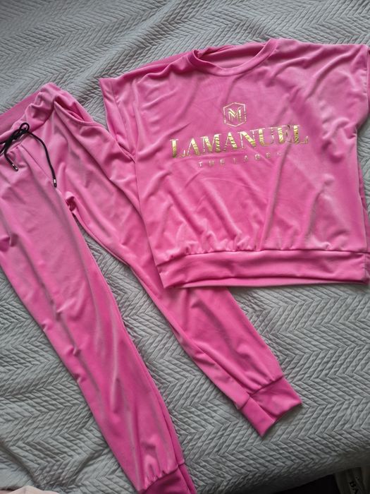 Welurowy dres nowy krótki rękaw wiosenny La Manuel 38 40 42 casual