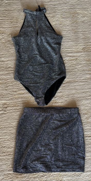 Блискучий комтюм ( боді + спідниця)