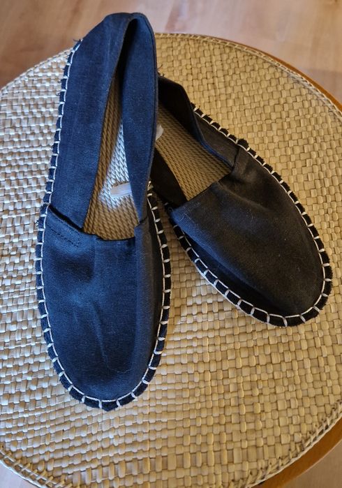 Damskie BUTY typu Espadryle  czarne płótno sznurek wnętrze z tworzywa