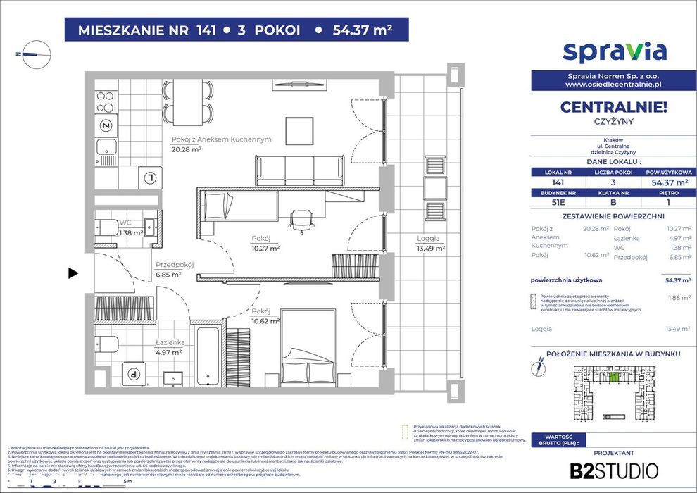 3-pokojowe mieszkanie 54m2 + loggia