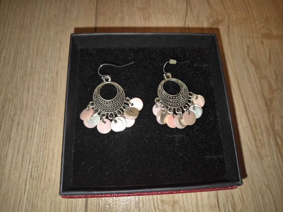 Różowo-srebrne kolczyki