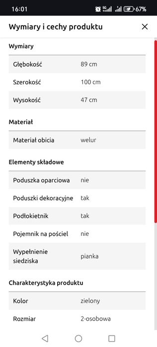 Rozkladana sofa zielona aksamit vidaXL