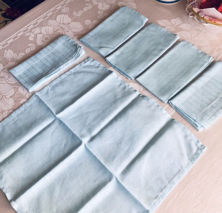 Серветки льон білі блакитно-бірюзові нові