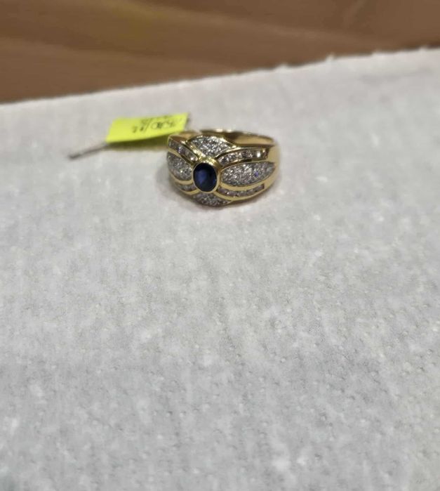 Pierścionek złoty Szafir + Diamenty próba 750 r15 Certyfikat