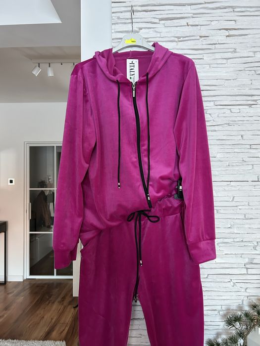 Dresy damskie  XS S 34 36 komplet dresowy welur rozpinane fuksja