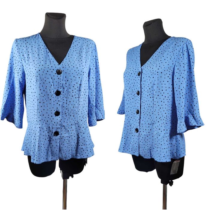Nowa niebieska elegancka bluzka 40,L/42,XL wzór kropki