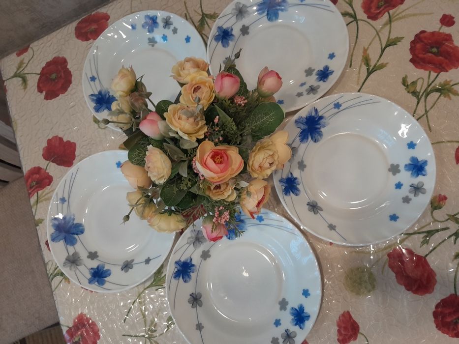 Тарілки супові глибокі склокераміка з сіро-голубими квітами