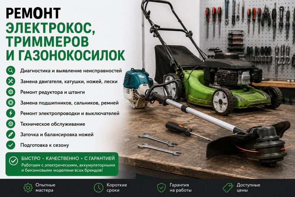 Ремонт електро косы , тримера для травы, газонокосилки