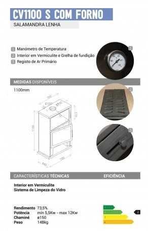 Salamandra a lenha CV1100 S com forno (Preço sob Consulta)