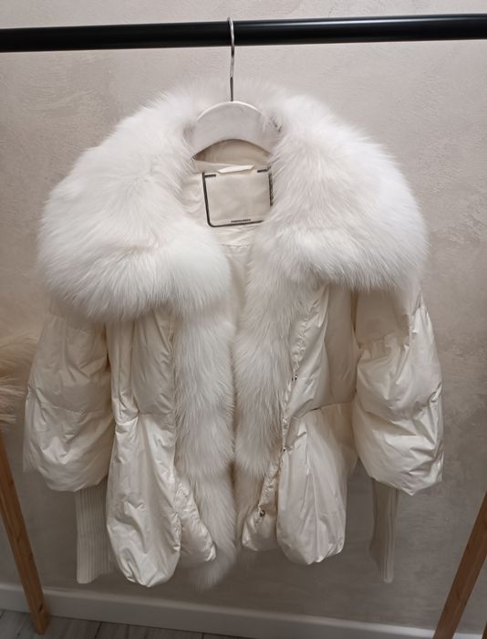 Kurtka zimowa 38 M puch lis naturalny futro S/M/L