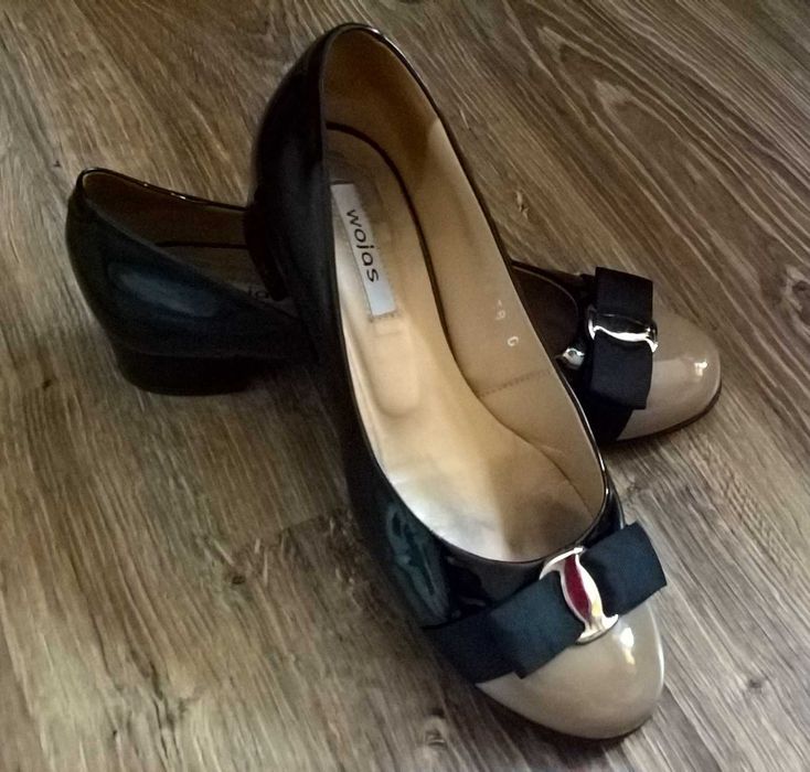 Czarno-beżowe baleriny WOJAS skóra lakierowana