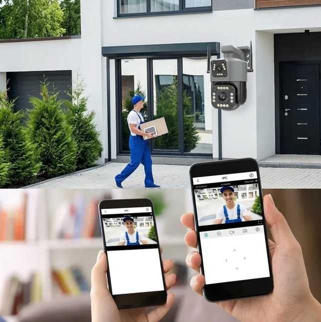 Умная камера wi fi Уличное видеонаблюдение 2 объектива ночное видение