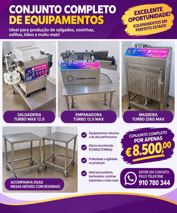 Oportunidade para montar sua fábrica de salgados ou aumentar a produção.