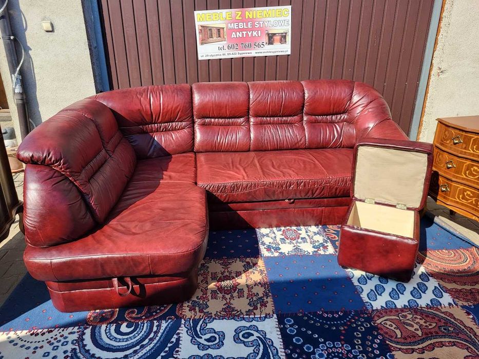 Narożnik wypoczynkowy ze skóry naturalnej  z funkcją spania WYPRZEDAŻ!