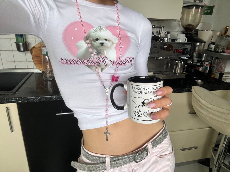 біло рожевий лонгслів з песиком cutie y2k pink slay