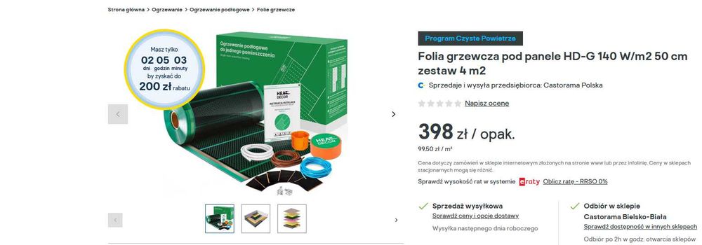 Folia grzewcza 140W/m2, 50cm, zestaw 8m2