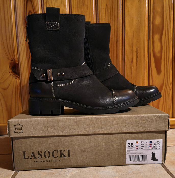 Skórzane botki kowbojki kozaki sztylbety Lasocki 38 NOWE