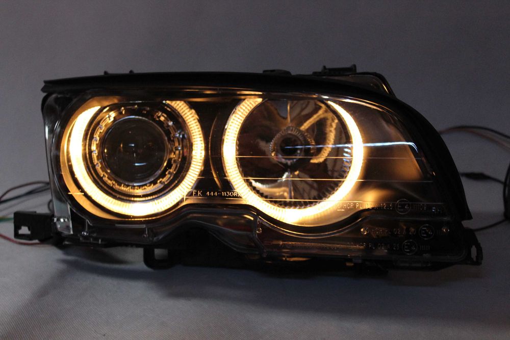 Reflektory lampy przednie przód BMW E46 COUPE 99-03 RINGI LED TUNING SMOKE IGŁA