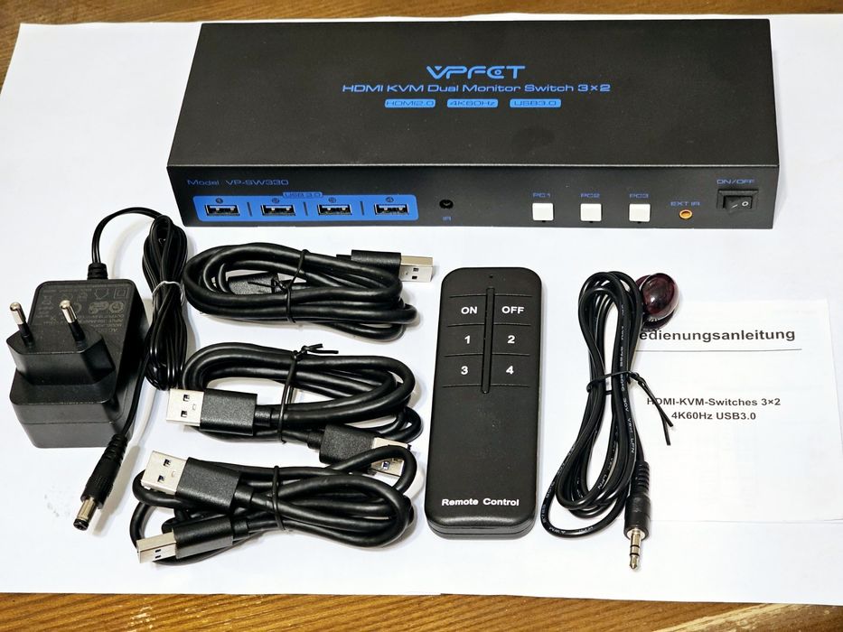 Свіч HDMI KVM Dual Monitor 3×2 VPFET VP-SW330