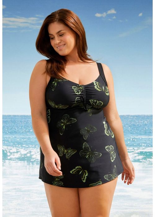 B.P.C długie tankini czarne w motyle z czarnymi figami r.48