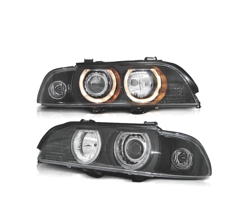 FARÓIS BMW E39 95-00 OLHOS DE ANJO HALOGÉNEO FUNDO NEGRO
