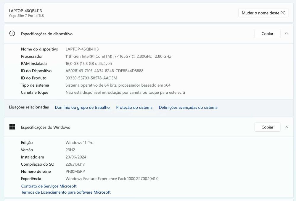 Portátil Lenovo Yoga slim 7 pro 14itl-327 (como novo)