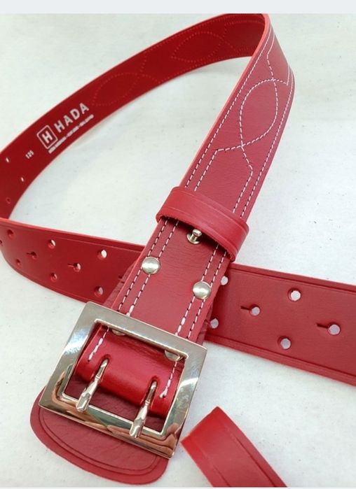 Czerwony pas pasek oficerski skóra 135 cm