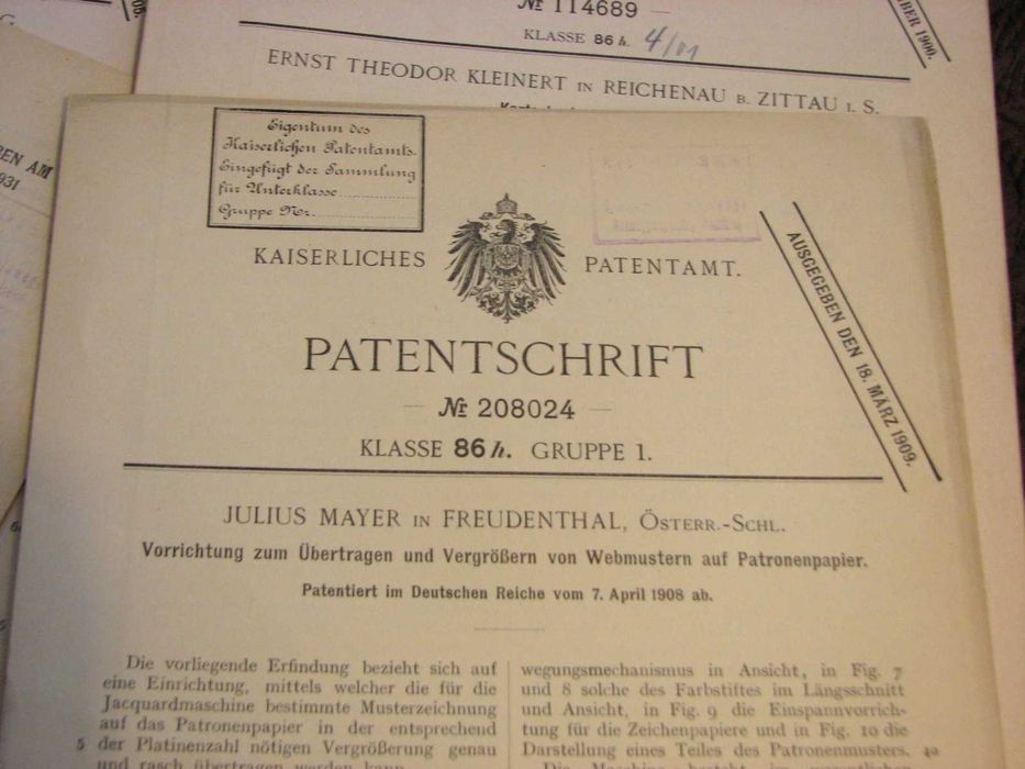 Patenty WW1 Kaiser Reich  4 sztuk  Oryginalne unikalne dokumenty 1900
